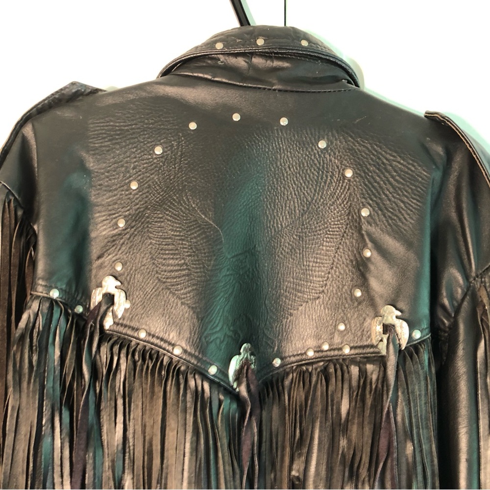 Studded Black Leather Fringe Jacket